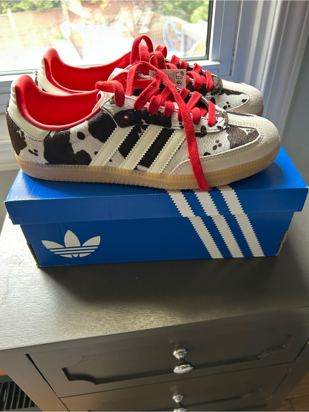Adidas SAMBA Cow-Print Sneakers with Red Laces